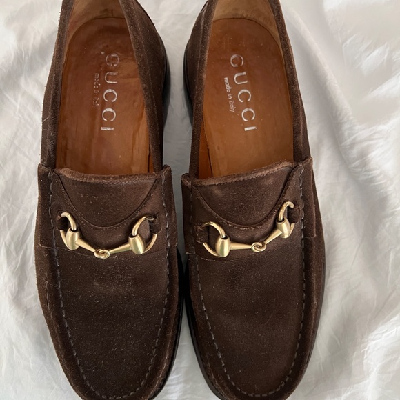 Men's Gucci Brown Swede Classic Style Loafers Gold Horseshoe Bit 41.5/8.5 - Picture 14 of 14